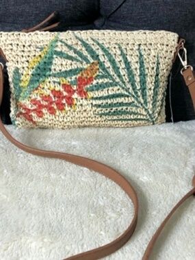 INC International Tropical Straw Crossbody Bag